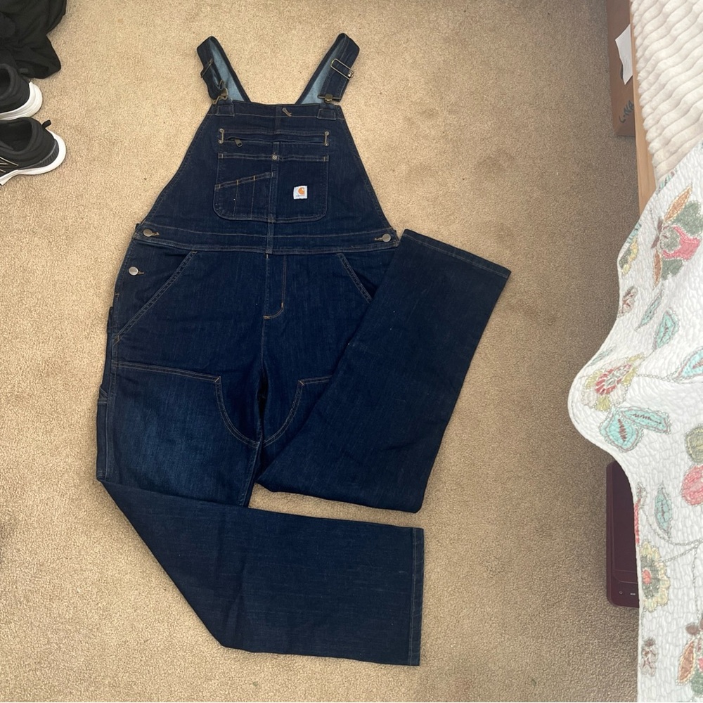 CARHARTT 104044 BIB Denim Overalls RUGGED FLEX STRETCH DBL Knees NWOT Unworn EC - Picture 10 of 11